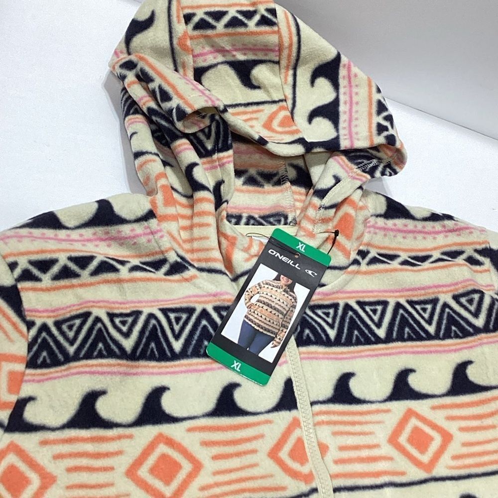 O’Neill Fleece Pullover Jacket NWT Multi Color Hood Quarter Zip XL - Picture 3 of 12